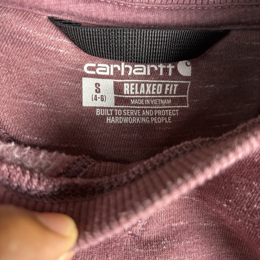 Carhartt Womens Small Relaxed Fit Sweatshirt Purple Spell Out Crewneck - Picture 4 of 8
